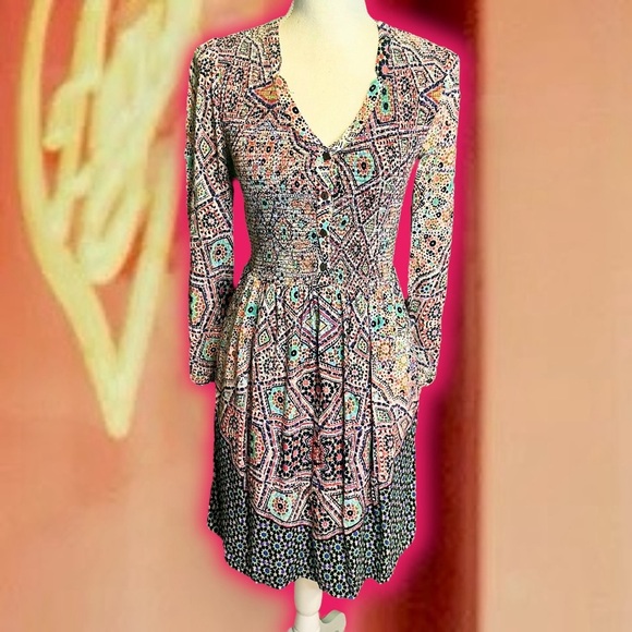 NWOT Maeve by Anthropologie Smocked Button Up ‘Tiled Amethyst’ Dress Size XS - Picture 4 of 16